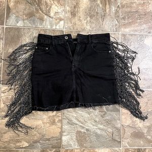 Fringe jean skirt